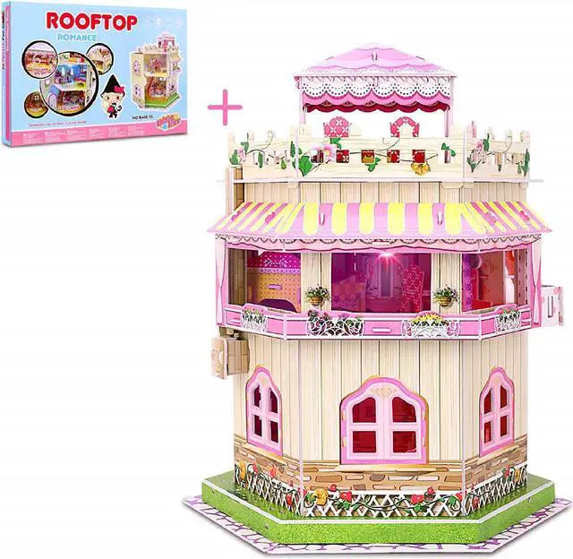 Main image of 3D Puzzle Dollhouse for Kids, 3D Jigsaw Dollhouse Puzzle for Girls - Educational Paper Craft Toys for Game Xmas Birthday Easter Gifts, Easy to Assemble with LED Light - 101 Pieces