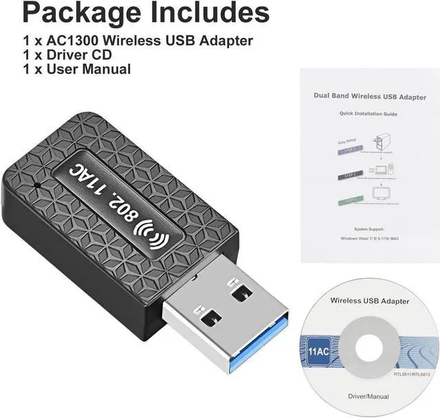 Alt view image 7 of 7 - Sourcingbay AC1300 USB WiFi Dongle, 2.4G/5G Dual Band Wireless Network Adapter for PC Desktop, High Speed USB 3.0, Supports Windows 11, 10, 8.1, 8, 7, XP/Mac OS X 10.9-10.14