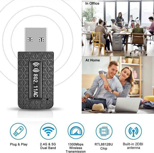 Alt view image 6 of 7 - Sourcingbay AC1300 USB WiFi Dongle, 2.4G/5G Dual Band Wireless Network Adapter for PC Desktop, High Speed USB 3.0, Supports Windows 11, 10, 8.1, 8, 7, XP/Mac OS X 10.9-10.14