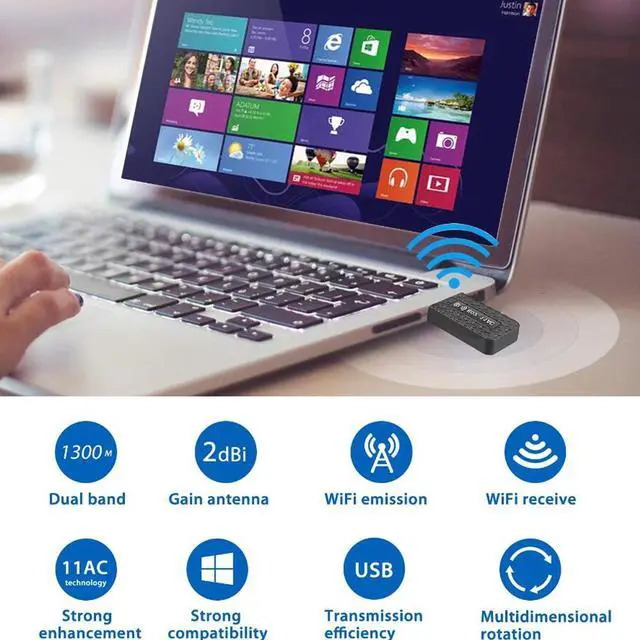 Alt view image 5 of 7 - Sourcingbay AC1300 USB WiFi Dongle, 2.4G/5G Dual Band Wireless Network Adapter for PC Desktop, High Speed USB 3.0, Supports Windows 11, 10, 8.1, 8, 7, XP/Mac OS X 10.9-10.14