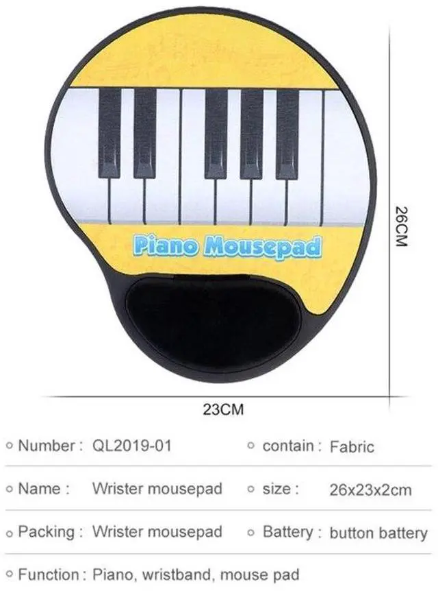 Alt view image 7 of 7 - Sourcingbay Piano Keyboard Mouse Pad with Wrist Rest  Interactive Music Mat with Sound Keys  Fun Gift for Musicians & Office Desk Accessories  Battery Powered Novelty Toy - 2PCS