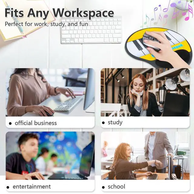 Alt view image 6 of 7 - Sourcingbay Piano Keyboard Mouse Pad with Wrist Rest  Interactive Music Mat with Sound Keys  Fun Gift for Musicians & Office Desk Accessories  Battery Powered Novelty Toy