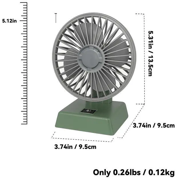 Alt view image 6 of 7 - Sourcingbay Retro 4 Inch Desk Fan  USB & Battery Powered Mini Oscillating Cooling Fan with 2 Speeds, Portable for Home Office Dorm Pets, Vintage Green Gift