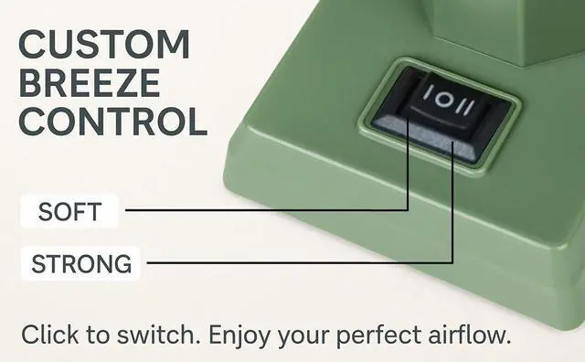 Alt view image 5 of 7 - Sourcingbay Retro 4 Inch Desk Fan  USB & Battery Powered Mini Oscillating Cooling Fan with 2 Speeds, Portable for Home Office Dorm Pets, Vintage Green Gift