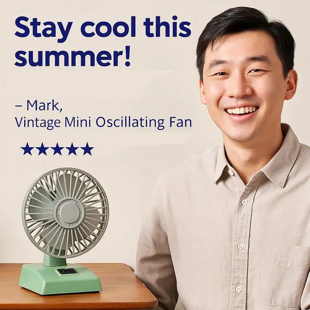 Alt view image 4 of 7 - Sourcingbay Retro 4 Inch Desk Fan  USB & Battery Powered Mini Oscillating Cooling Fan with 2 Speeds, Portable for Home Office Dorm Pets, Vintage Green Gift