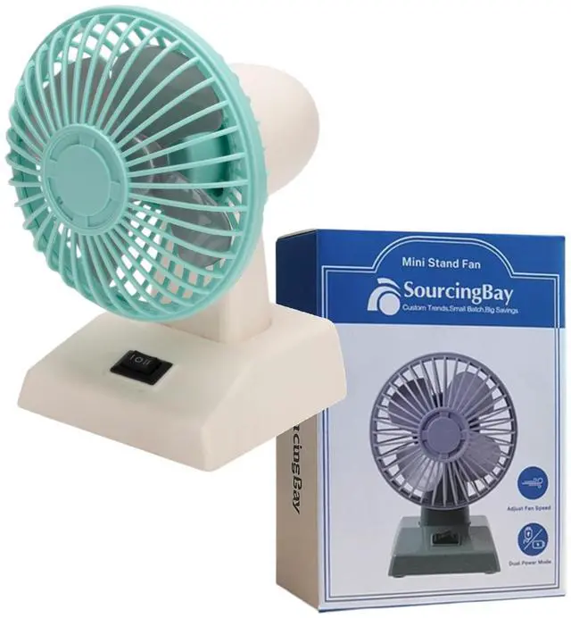 Alt view image 7 of 7 - Sourcingbay 4" Small Desk Fan  USB and Battery Operated Mini Fan with 2 Speeds and Oscillating Head, Portable Cooling Table Fan for Home Office Dorm Pets, Retro Green Gift Fan