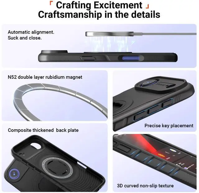 Alt view image 3 of 7 - Sourcingbay Phone Case Compatible with iPhone 17 Air, Magnetic for MagSafe, Clear Slim Shockproof Protective Cover with Bike Lock-in Design, Black