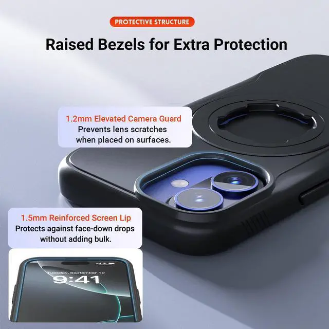 Alt view image 5 of 7 - Sourcingbay Phone Case Compatible with iPhone 16 Pro, Magnetic for MagSafe, Clear Slim Shockproof Protective Cover with Bike Lock-in Design, Black