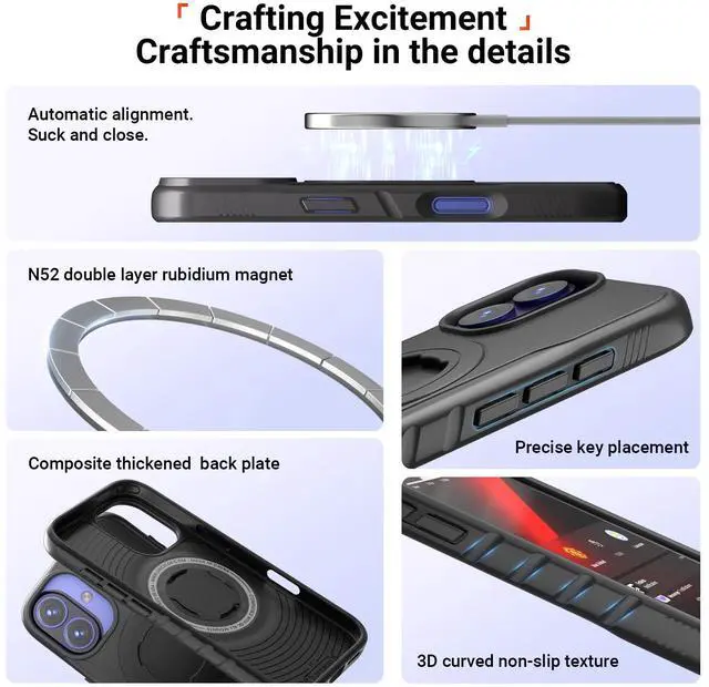 Alt view image 3 of 7 - Sourcingbay Phone Case Compatible with iPhone 15 Pro, Magnetic for MagSafe, Clear Slim Shockproof Protective Cover with Bike Lock-in Design, Black