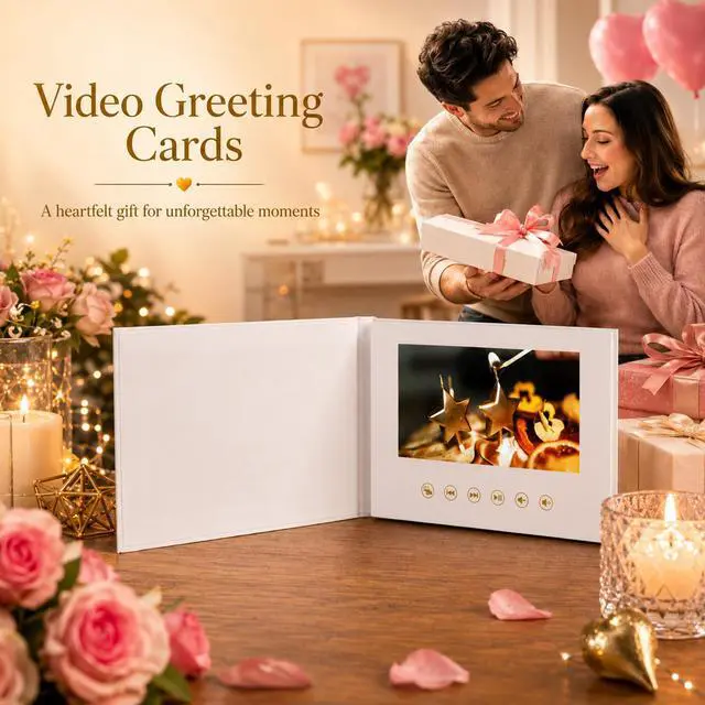 Alt view image 6 of 7 - Sourcingbay 7-Inch IPS Video Memory Book, Linen Cover, Auto-Play on Open, 4GB USB-C Keepsake Gift for Weddings, Retirements & Milestone Birthdays, Loads MP4 from Any Computer