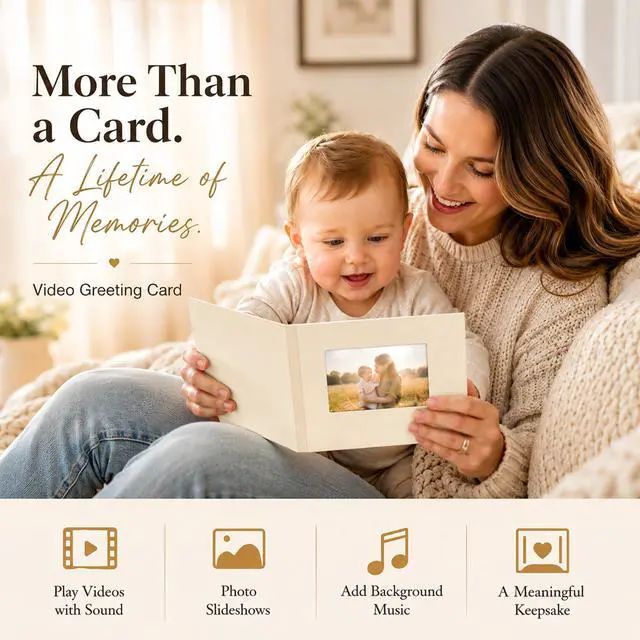 Alt view image 2 of 7 - Sourcingbay 7-Inch IPS Video Memory Book, Linen Cover, Auto-Play on Open, 4GB USB-C Keepsake Gift for Weddings, Retirements & Milestone Birthdays, Loads MP4 from Any Computer