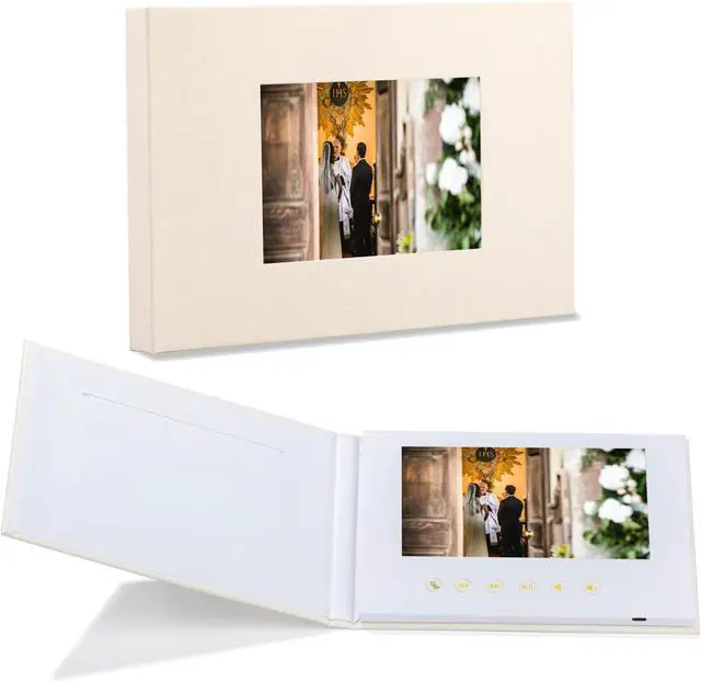 Main image of Sourcingbay 7-Inch IPS Video Memory Book, Linen Cover, Auto-Play on Open, 4GB USB-C Keepsake Gift for Weddings, Retirements & Milestone Birthdays, Loads MP4 from Any Computer