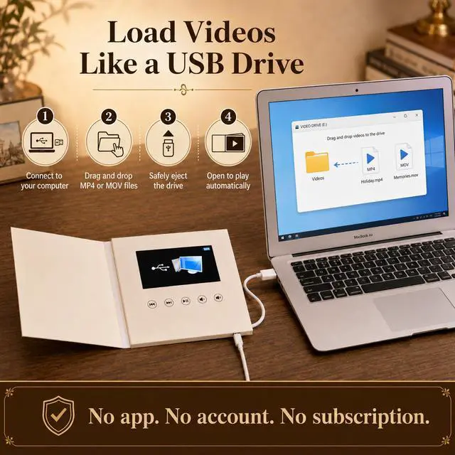 Alt view image 5 of 7 - Sourcingbay 7-Inch IPS Video Memory Book, Linen Cover, Auto-Play on Open, 4GB USB-C Keepsake Gift for Weddings, Retirements & Milestone Birthdays, Loads MP4 from Any Computer