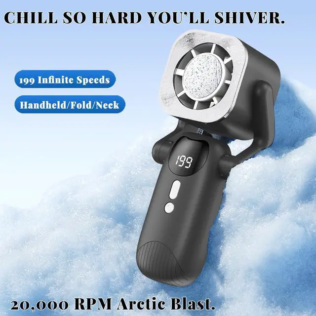 Alt view image 3 of 7 - Sourcingbay Portable Handheld Fan with Ice Cooling Plate, 4000mAh Rechargeable USB-C Personal Fan, 5 Speed Foldable Mini Fan with LED Flashlight and Lanyard for Travel Outdoor Office Cycling, Gray