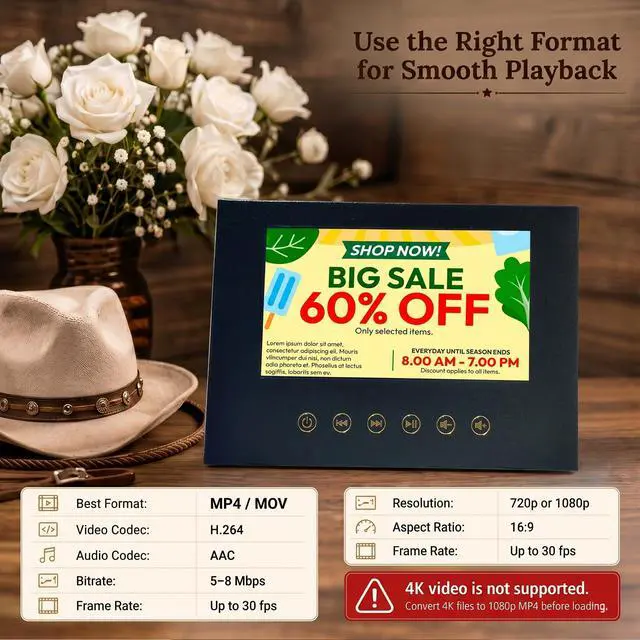 Alt view image 5 of 7 - Sourcingbay 7" Video Greeting Card Player, Black Faux Leather Digital Frame for Gifts