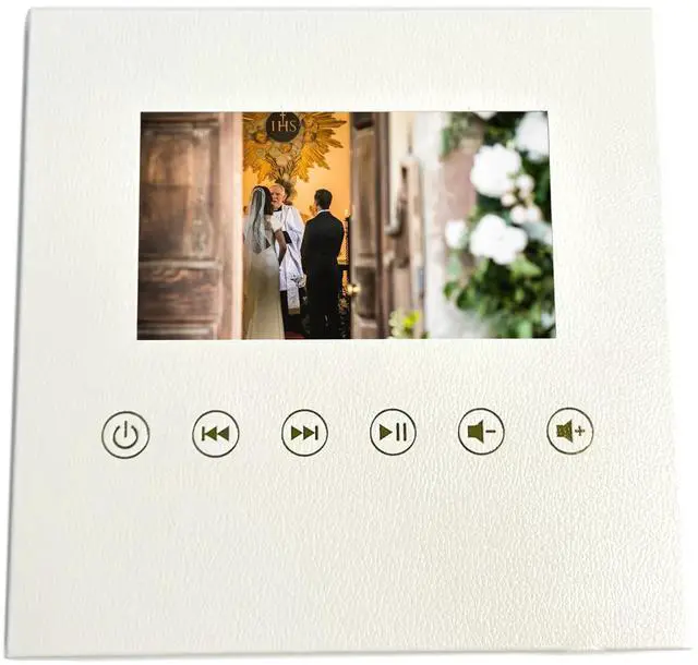 Main image of 4.3" Video Greeting Card Player, White Faux Leather Square Digital Frame