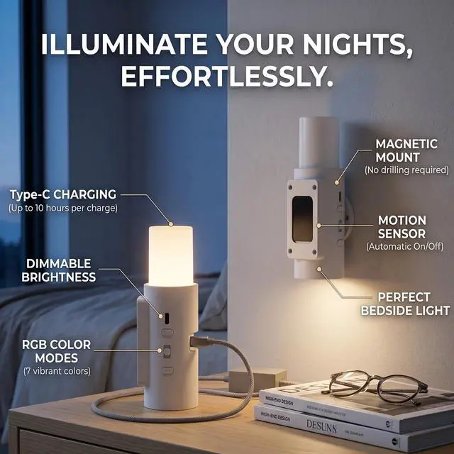 Alt view image 2 of 7 - Sourcingbay Cordless Magnetic Wall Sconce, Rechargeable RGB Motion Sensor Light