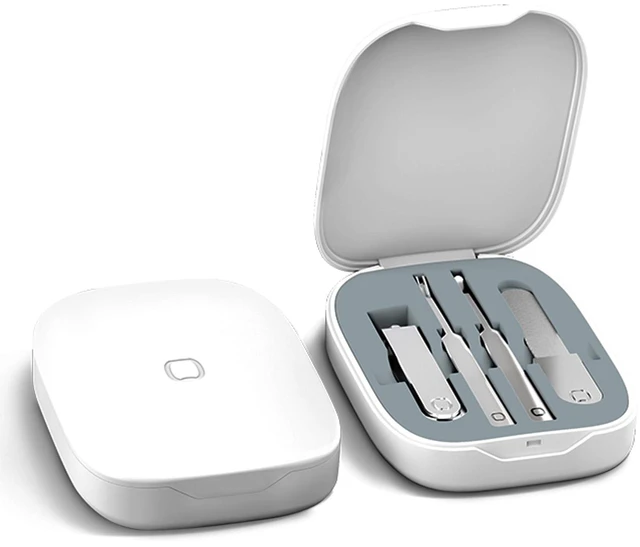Main image of Sourcingbay Nail Care Set - 4-in-1 Stainless Steel Nail Clippers, Cuticle Fork, Ear Pick, Nail File with Storage Case, Travel Grooming Kit for Men Women Seniors - White