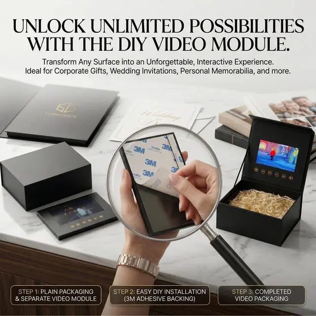 Alt view image 7 of 7 - Sourcingbay 7" Video Greeting Card Player, Black Faux Leather Digital Frame for Gifts