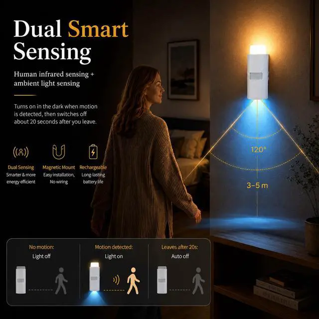Alt view image 3 of 7 - Sourcingbay Cordless Magnetic Wall Sconce, Rechargeable RGB Motion Sensor Light