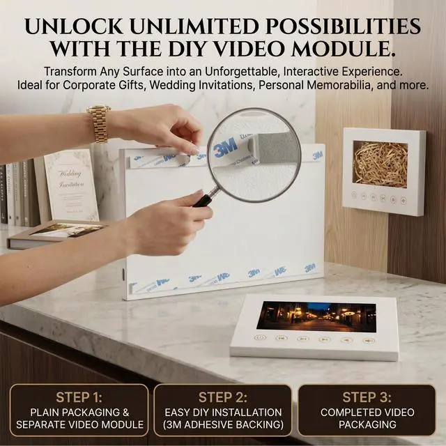 Alt view image 4 of 6 - 4.3" Video Greeting Card Player, White Faux Leather Square Digital Frame