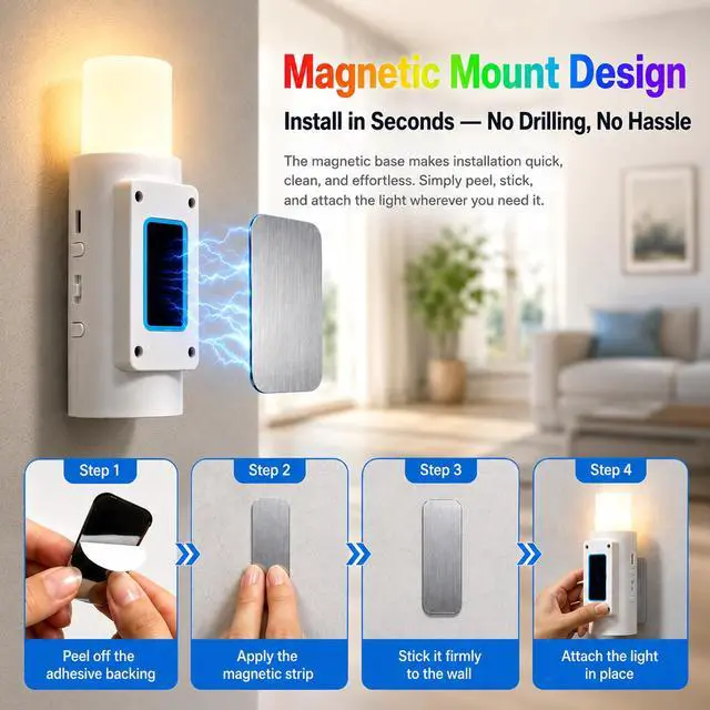 Alt view image 4 of 7 - Sourcingbay Cordless Magnetic Wall Sconce, Rechargeable RGB Motion Sensor Light