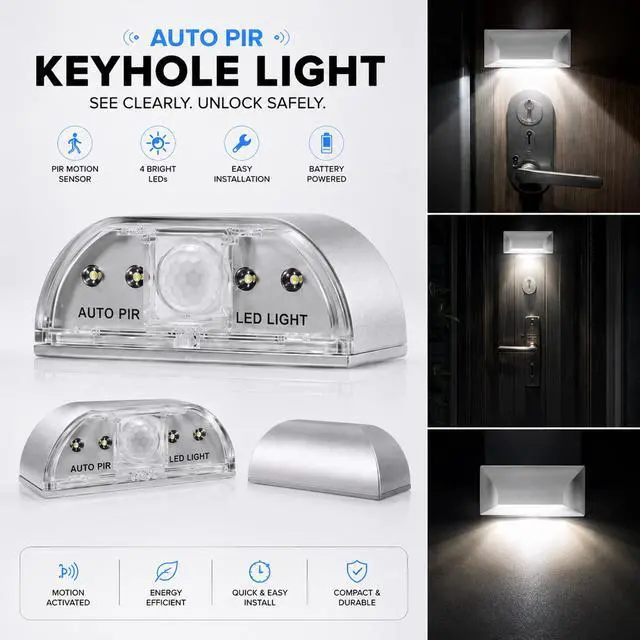 Alt view image 2 of 7 - Sourcingbay Motion Sensor Keyhole Light - Stick-On Wireless LED Door Lock Light, Auto On/Off, Battery Operated, No-Tool Installation for Front Door, Safe, Cabinet (Silver)