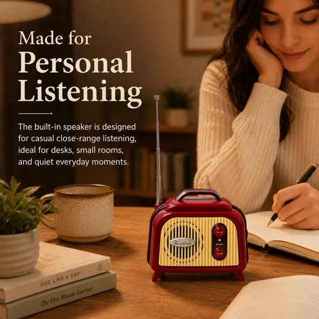 Alt view image 3 of 7 - Sourcingbay Mini FM Radio, Retro FM Only 88-108 MHz, Auto Scan, Red & Cream