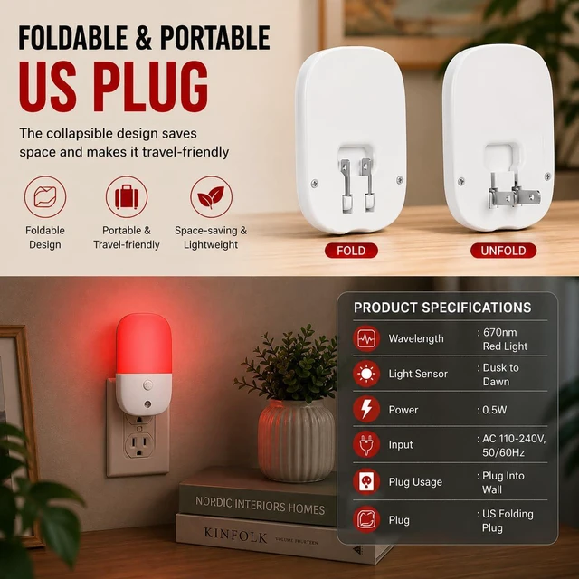 Alt view image 3 of 7 - Sourcingbay 670nm Red Light Therapy Night Light, Sleep Aid Dimmable Lamp 2 Pack