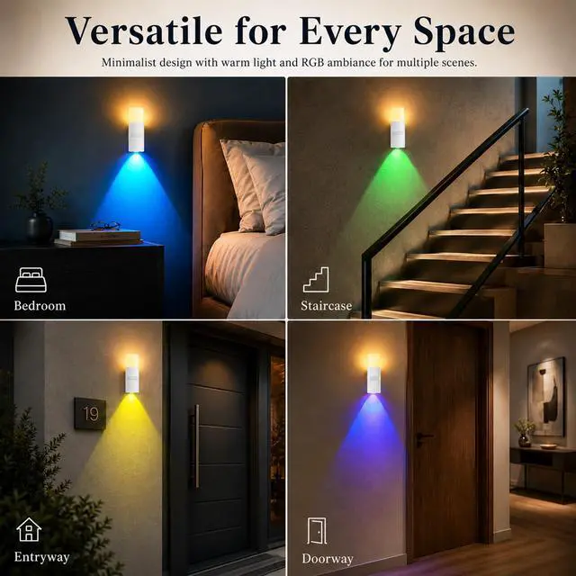 Alt view image 6 of 7 - Sourcingbay Cordless Magnetic Wall Sconce, Rechargeable RGB Motion Sensor Light
