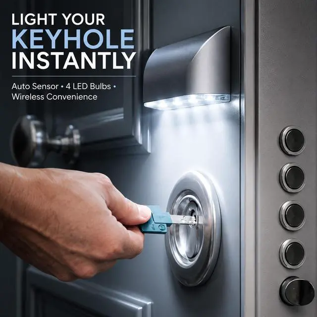 Alt view image 4 of 7 - Sourcingbay Motion Sensor Keyhole Light - Stick-On Wireless LED Door Lock Light, Auto On/Off, Battery Operated, No-Tool Installation for Front Door, Safe, Cabinet (Silver)