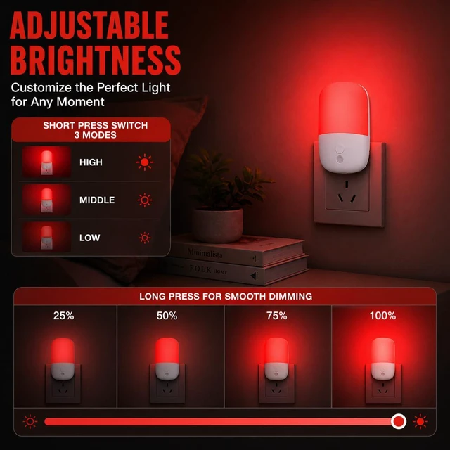 Alt view image 5 of 7 - Sourcingbay 670nm Red Light Therapy Night Light, Sleep Aid Dimmable Lamp 2 Pack
