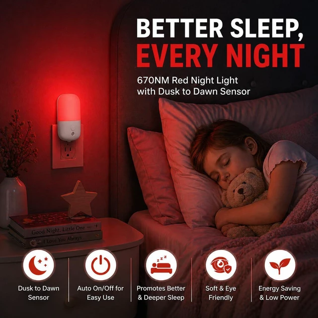 Alt view image 6 of 7 - Sourcingbay 670nm Red Light Therapy Night Light, Sleep Aid Dimmable Lamp 2 Pack
