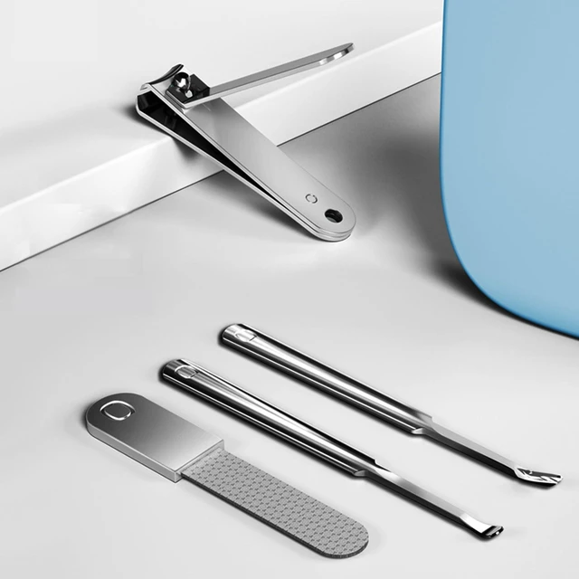 Alt view image 7 of 7 - Sourcingbay Nail Care Set - 4-in-1 Stainless Steel Nail Clippers, Cuticle Fork, Ear Pick, Nail File with Storage Case, Travel Grooming Kit for Men Women Seniors - White