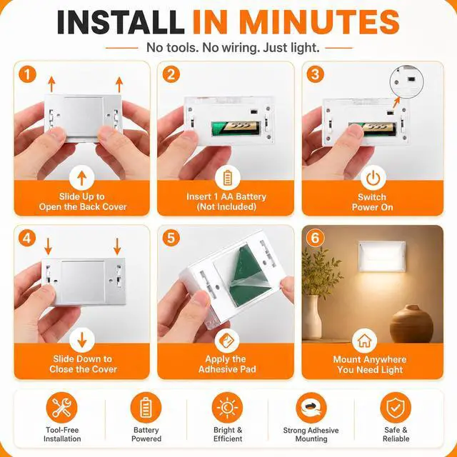 Alt view image 5 of 7 - Sourcingbay Motion Sensor Keyhole Light - Stick-On Wireless LED Door Lock Light, Auto On/Off, Battery Operated, No-Tool Installation for Front Door, Safe, Cabinet,White