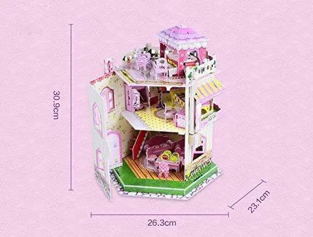 Alt view image 5 of 7 - Sourcingbay 3D Puzzle Dollhouse for Girls - Easy to Assemble 3-D Miniature Doll House Building Kit with LED Light for Kids - Educational Paper Jigsaw Puzzles - Perfect Craft Toys Gift - 101 Pcs