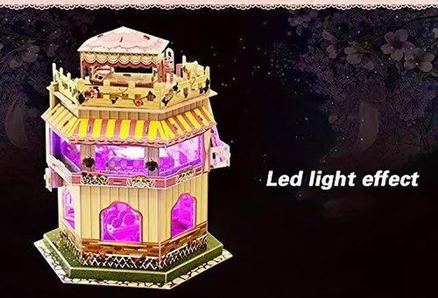 Alt view image 7 of 7 - Sourcingbay 3D Puzzle Dollhouse for Girls - Easy to Assemble 3-D Miniature Doll House Building Kit with LED Light for Kids - Educational Paper Jigsaw Puzzles - Perfect Craft Toys Gift - 101 Pcs