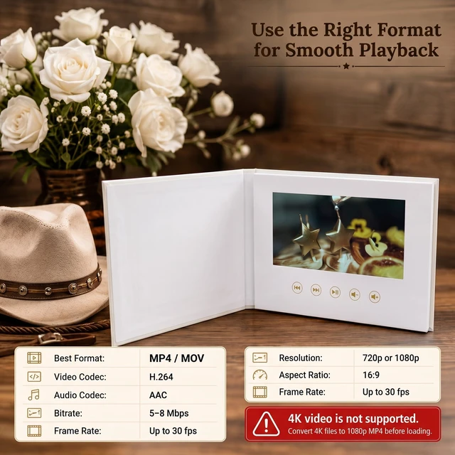 Alt view image 3 of 7 - Sourcingbay 7" LCD Video Greeting Card Book 4GB Blank Hard Cover, Auto-Play, 2.5H Playtime, 1500mAh Rechargeable, DIY White Cover