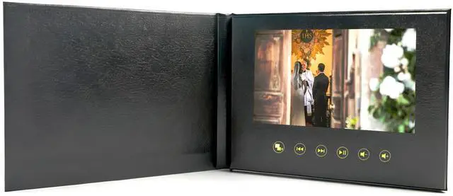 Main image of Sourcingbay 7" Video Greeting Card, Auto-Play Black Faux Leather Keepsake Memory Book