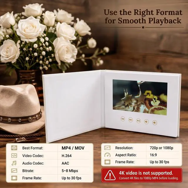 Alt view image 3 of 7 - Sourcingbay 4.3" Video Greeting Card, Auto-Play Faux Leather Keepsake Book For Gifts
