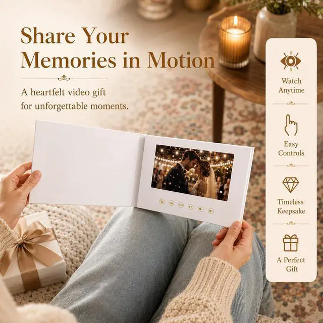 Alt view image 4 of 7 - Sourcingbay 4.3" Video Greeting Card, Auto-Play Faux Leather Keepsake Book For Gifts