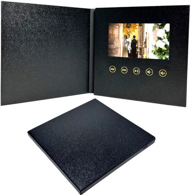 Main image of Sourcingbay 4.3" Video Greeting Card, Auto-Play Faux Leather Keepsake Book For Gifts,Black