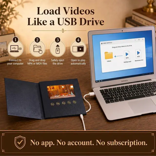 Alt view image 6 of 7 - Sourcingbay 4.3" Video Greeting Card, Auto-Play Faux Leather Keepsake Book For Gifts,Black