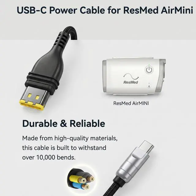 Alt view image 7 of 7 - Sourcingbay USB-C Power Cord for Resmed AirMini PD 20V-to-24V Boost Cable, Works with Power Banks, Car Chargers & AirMini Battery Pack, Travel & Camping Ready, 1.6m/5.2ft