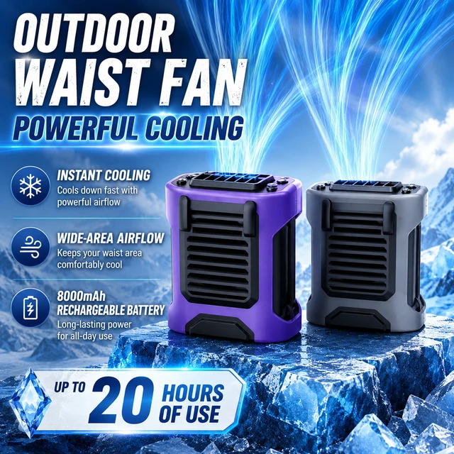 Alt view image 4 of 7 - Sourcingbay Compact Waist Fan 4-Speed Flashlight Digital Display 8000mAh Usb Rechargeable for Outdoor Work Orange