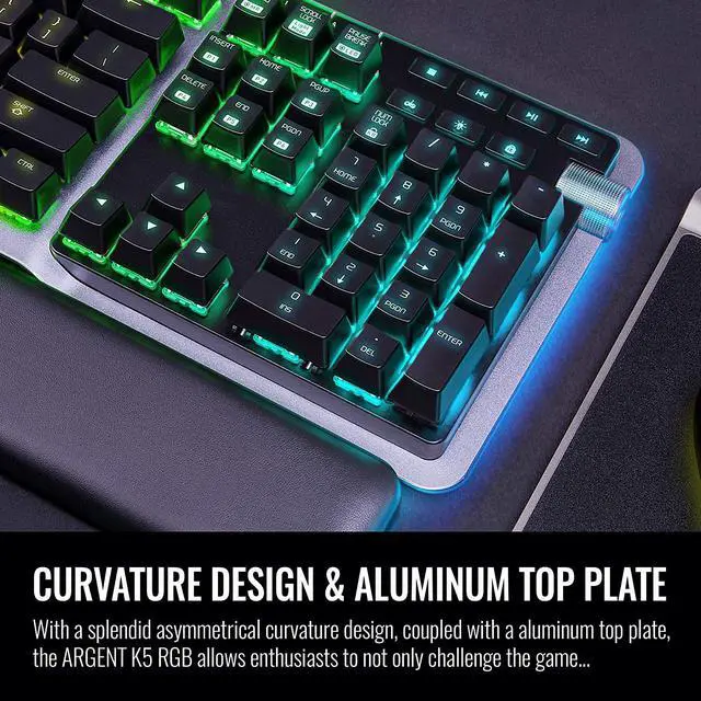 Alt view image 3 of 6 - Thermaltake Argent K5 RGB Gaming Keyboard (Silver Switch), Aluminum and Streamlined Titanium Design, 16.8 Million RGB Color, Anti-ghosting, Magnetic Synthetic Leather Wrist Rest, GKB-KB5-SSSRUS-01