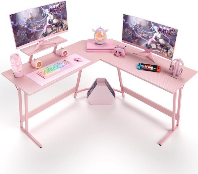 Homall L-Shaped Gaming Desk 51 Inches Corner Office Gaming Desk with Removable  Monitor Riser (Pink) 