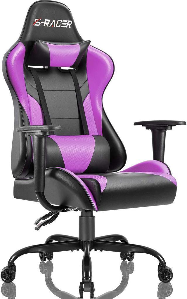 Gaming Chair, Office Chair, Racing Executive Ergonomic Racing Style, High  Back Adjustable Leather Computer Chair with Headrest and Lumbar Pillow, for  Office, Living Room, Bedroom, Purple 