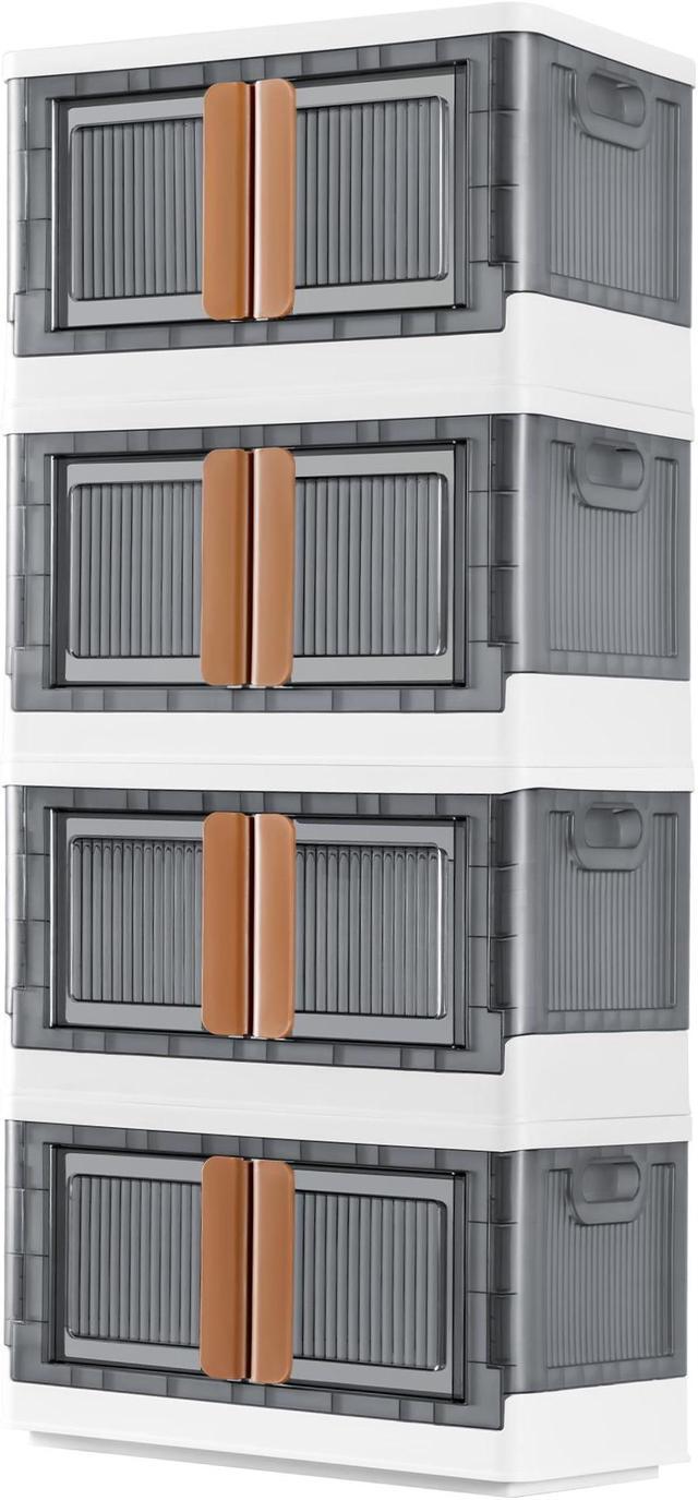 Plastic Storage Bins For Closet Organizers And Storage, Folding Storage Box,  Stackable Storage Bins With Open Front Door, Collapsible Storage Bins