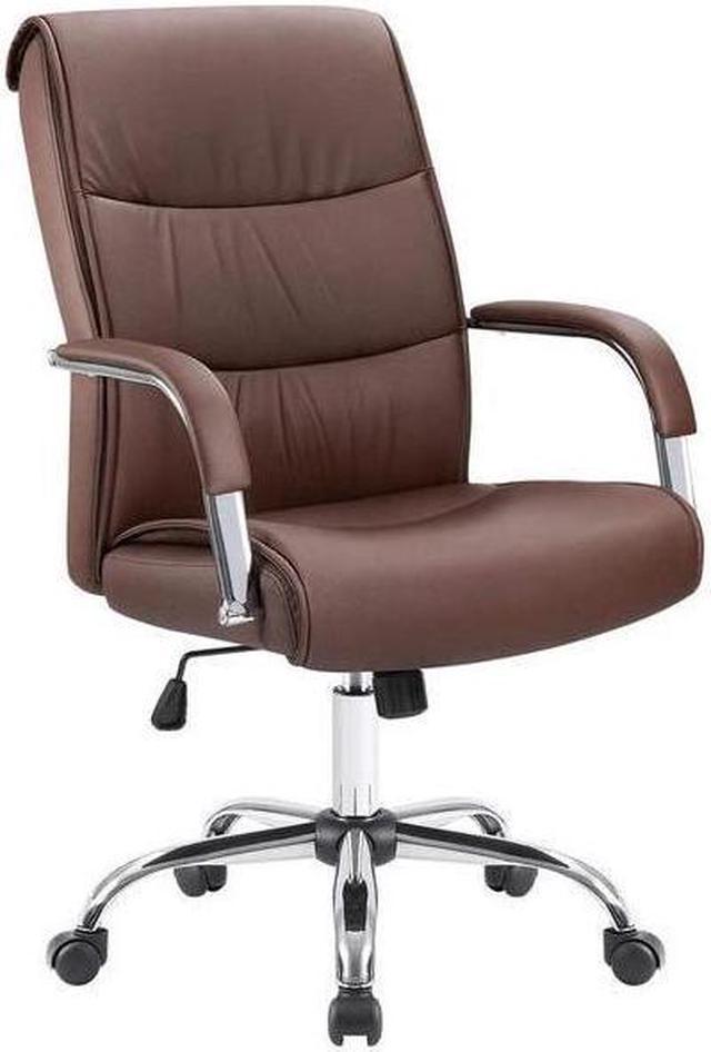Brown Leather Office Desk Chair with Adjustable Lumbar